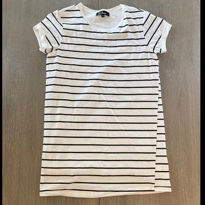 Lulus Cafe Society Black and Cream Striped Shirt Dress, size S